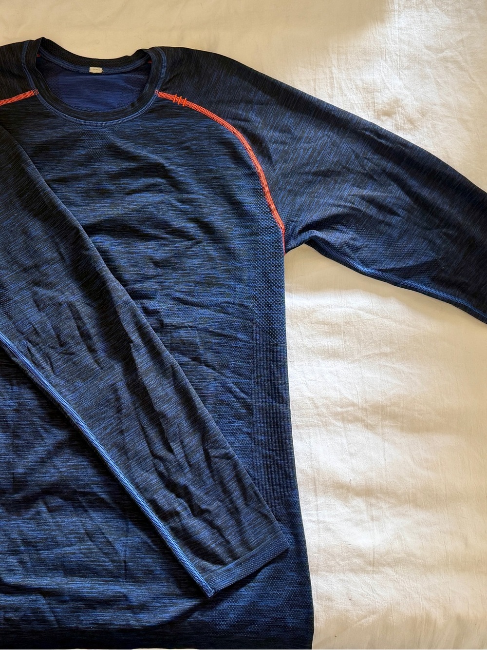 lululemon athletica Men's Long-Sleeve Crew - Navy with Orange Accents